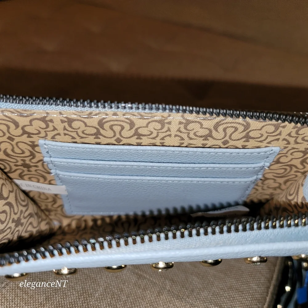 DS Bags Light Blue Studded wristlet wallet clutch with gem studded border NWT - Picture 4 of 11